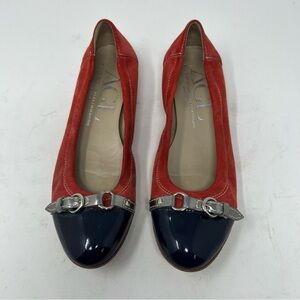 AGL Attilio Giusti Leombruni Orange Blue Leather Flats Cap Toe Women EU37.5 US 7
